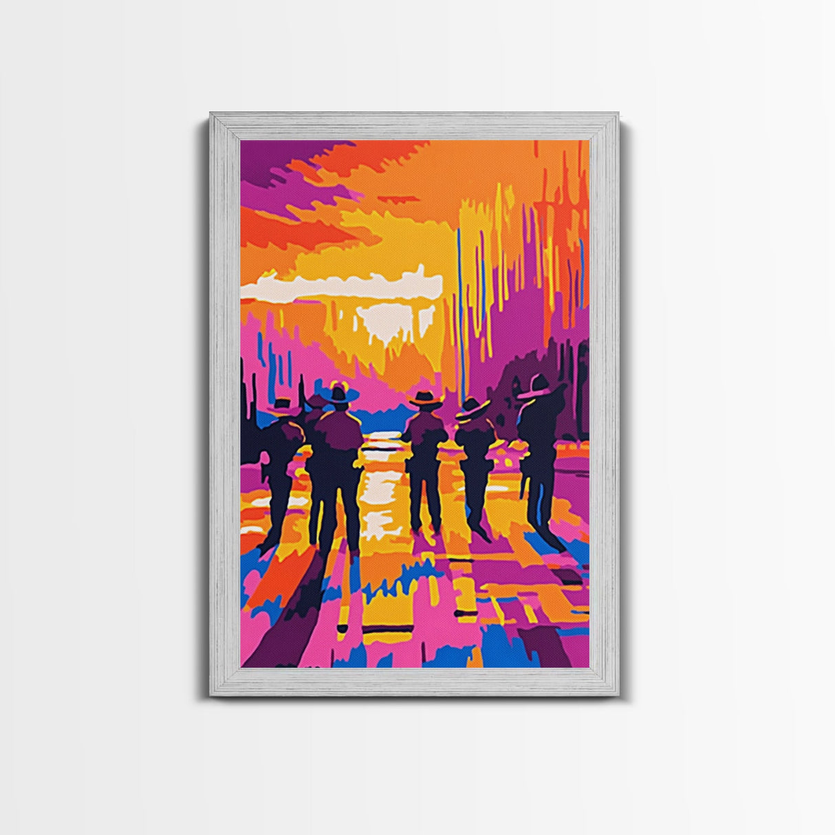 Cowboy Western Art, Chicano Art, Bold Color Painting, Framed Canvas Print, Southwest Aesthetic, Boho Decor, Extra Wide Art, Gift Idea
