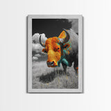 Colorful Buffalo Art, Southwestern Art, Rustic Home Decor, Bold Animal Art, Unique Gift Idea, Framed Canvas Print, Farmhouse Wall Art