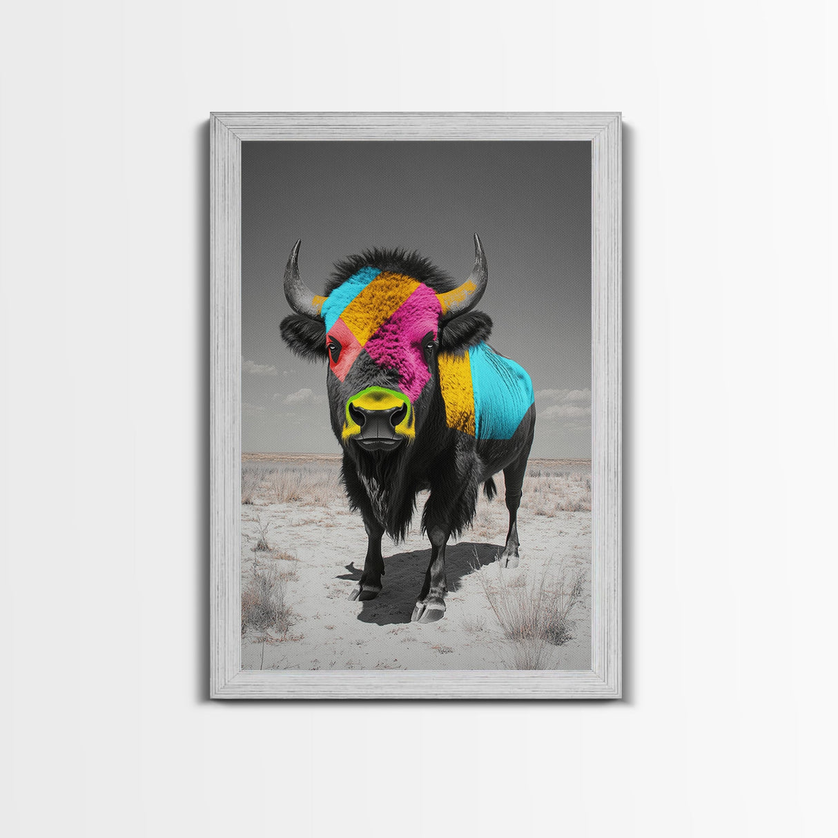 Colorful Bison Art, Southwest Wall Art, Rustic Decor, Boho Art, Buffalo Painting, Gift Idea, Canvas Print, Farmhouse Art