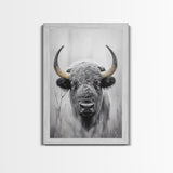Bison, buffalo art, wildlife painting, framed canvas print, rustic decor, western wall art, moody nature, farmhouse animal art, southwest
