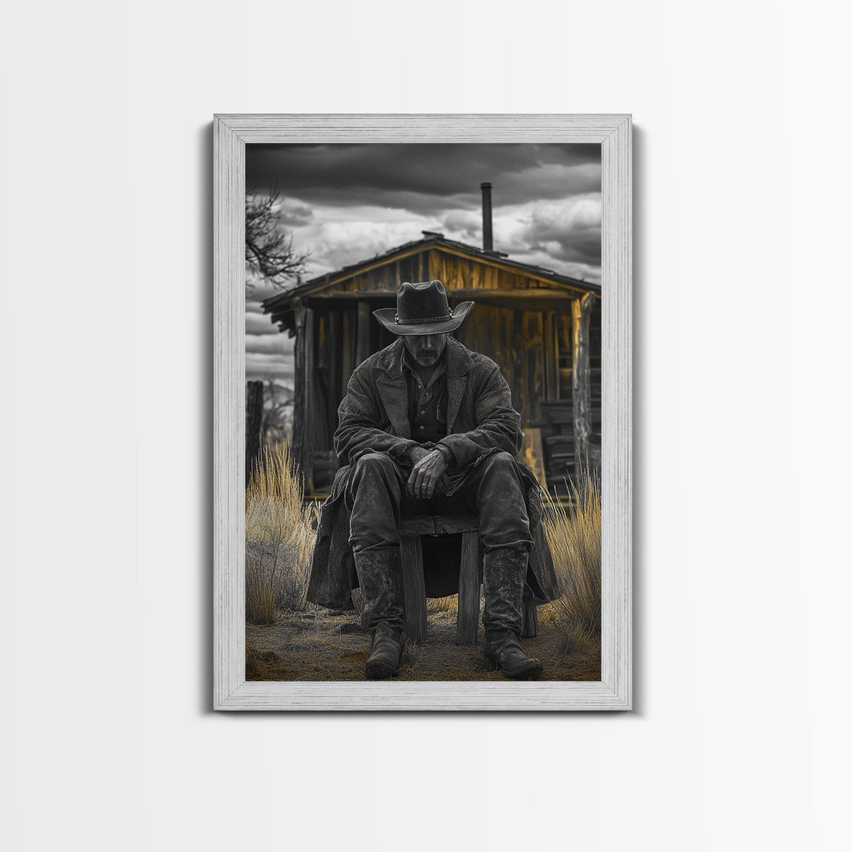 Cowboy, Rustic Barn, Moody Art, Southwest Wall Art, Farmhouse Art, Vintage Horse Art, Dark Romance Painting, Canvas Print, Gift Idea