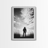Lone Cowboy, coastal cowgirl wall art, moody art, western art, rustic decor, wabi sabi art, framed canvas print, extra wide art
