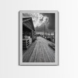 Fishing Dock, coastal decor, nautical wall art, seascape painting, rustic wall art, Nantucket painting, framed canvas print, horizontal art