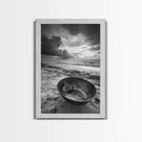 Beach bowl, wabi sabi wall art, coastal decor, moody art, minimalist art, black and white photography, framed canvas print, extra wide art