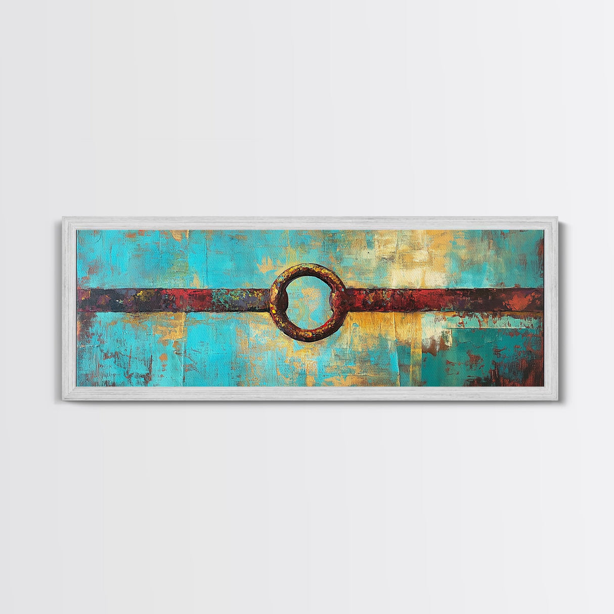 Abstract Metal Ring, geometric wall art, southwest wall art, rustic decor, moody art, tall narrow art, wabi sabi art, Framed Canvas Print