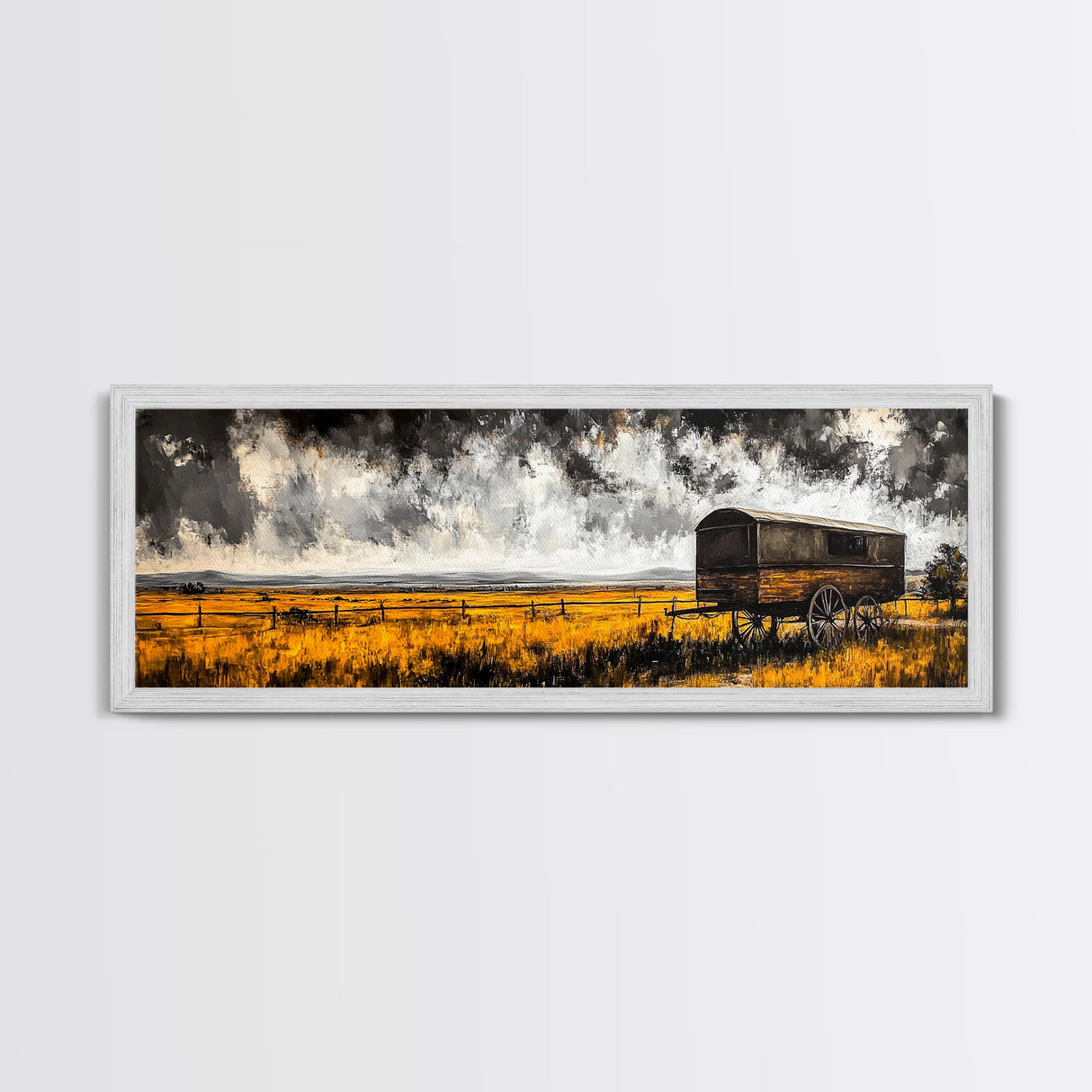 Covered Wagon, rustic art, farmhouse art, smoky mountain art, extra wide art, gift idea for him, above sofa art, Framed Canvas Print