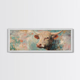 Pastel Bull, bull and bear art, vintage horse art, rustic art, above bed wall art, southwest wall art, Framed Canvas Print