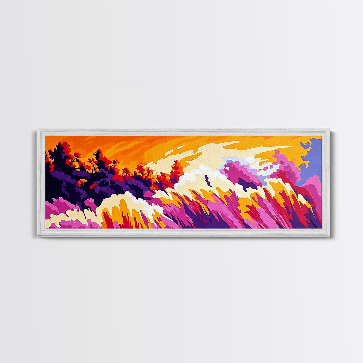 Wildflower Meadow, pink orange wall art, landscape painting, Joshua tree art, boho art, southwest wall art, Canvas Print, gift idea