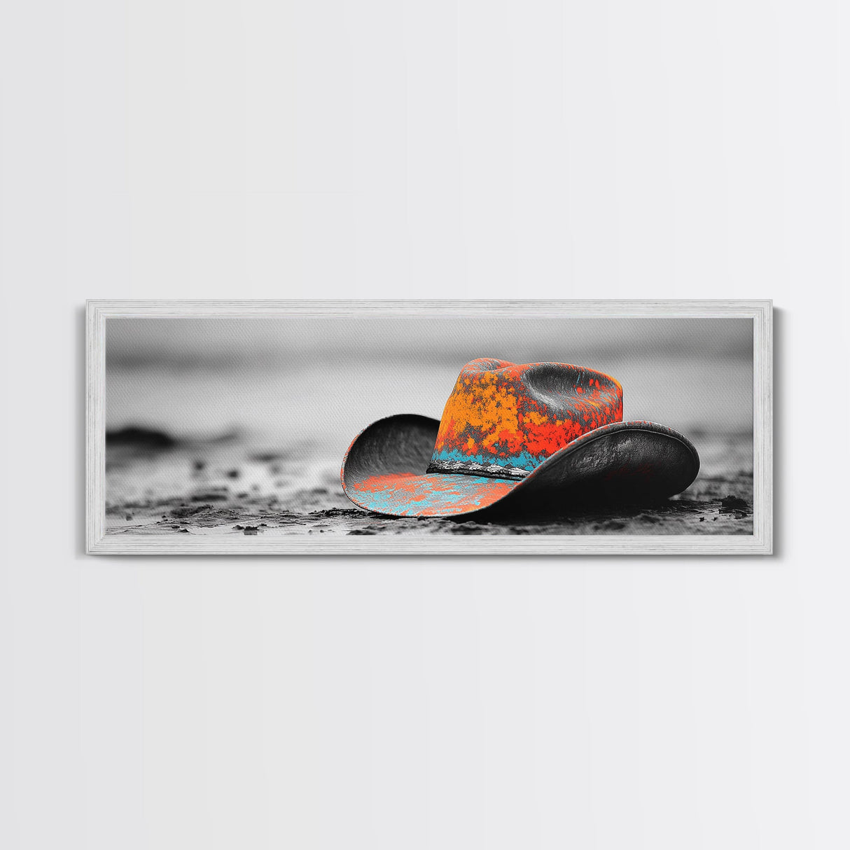 Western Hat, Cowboy Art, Ranch Life Wall Art, Rustic Decor, Moody Art, Extra Wide Art, Horizontal Wall Art, Framed Canvas Print