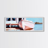 Nautical Wall Art, Framed Canvas Print, Coastal Decor, Boat Painting, Seascape Art, Extra Wide Art, Rustic Wall Art, Living Room Art, Gift Idea