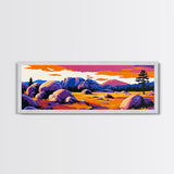 Southwest landscape, sunset painting, Joshua tree art, pink orange wall art, extra wide art, rustic decor, framed canvas print