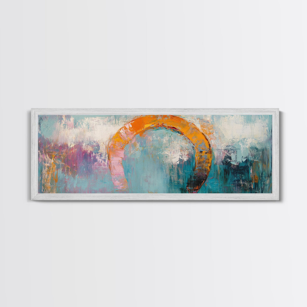 Horseshoe, rustic decor, teal wall art, wabi sabi art, farmhouse art, framed canvas print, abstract art, extra wide art, lucky charm