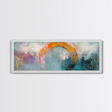Horseshoe, rustic decor, teal wall art, wabi sabi art, farmhouse art, framed canvas print, abstract art, extra wide art, lucky charm