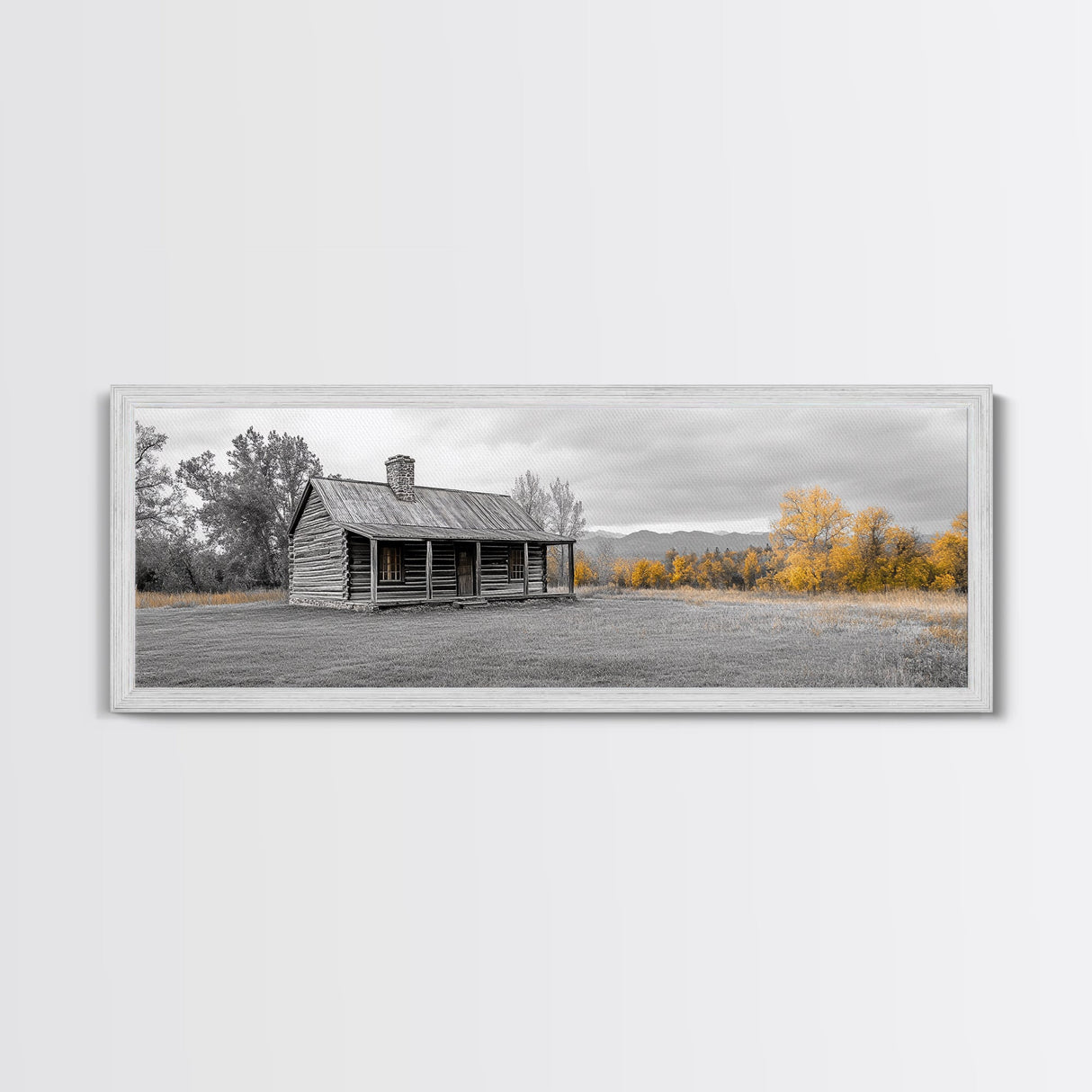 Log Cabin, Fall Art, Rustic Wall Art, Farmhouse Art, Cozy Cabin Art, Landscape Painting, Wabi Sabi Art, Above Couch Art, Framed Canvas Print