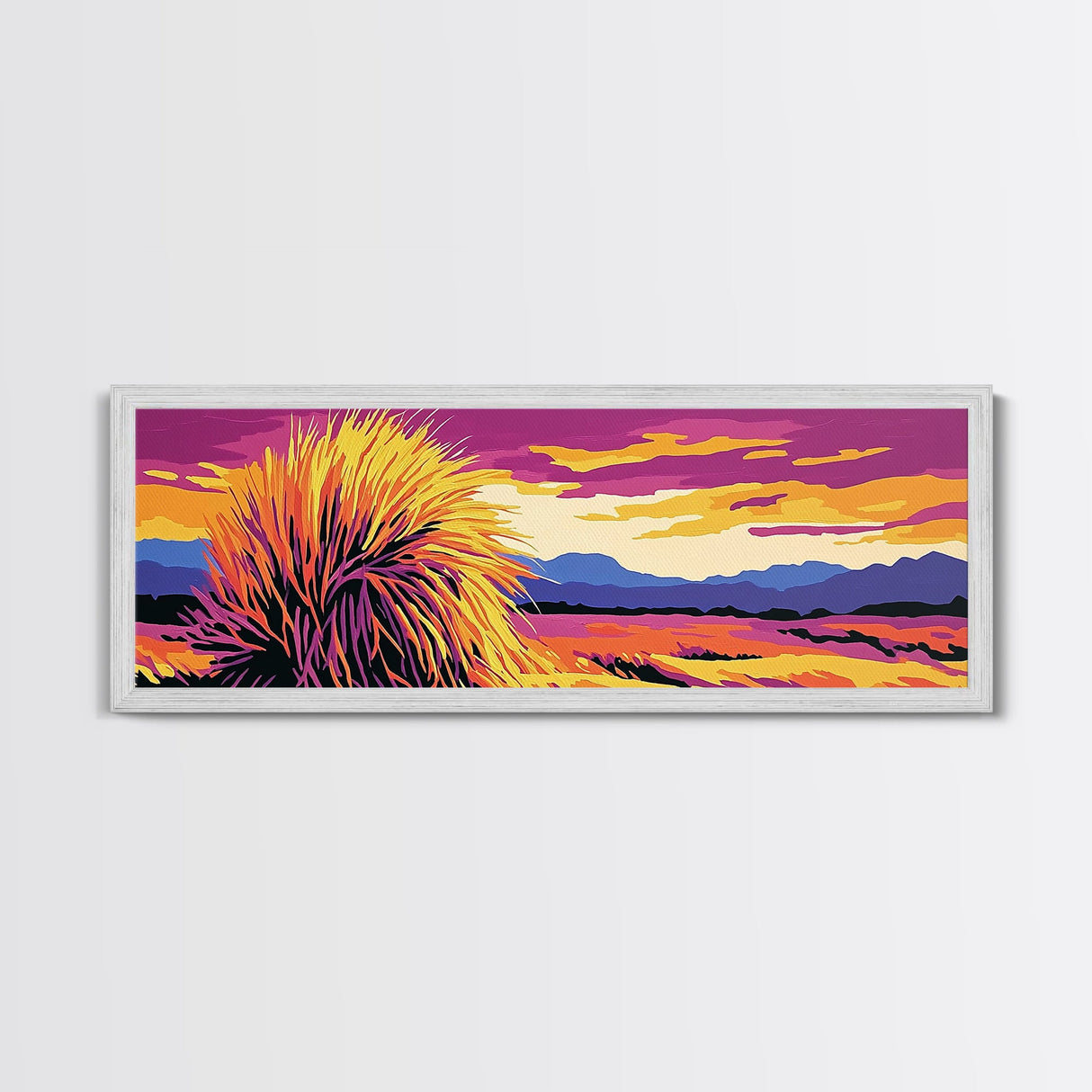 Southwest Desert Art, Joshua Tree Art, Pink Orange Wall Art, Sunset Painting, Abstract Art, Framed Canvas Print, Extra Wide Art