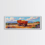 Rustic cart, farmhouse art, rustic wall art, above couch art, wabi sabi art, barn landscape oil painting, framed canvas print, gift idea