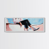 Coastal cowgirl, beach aesthetic, nautical decor, minimalist art, pastel painting, extra wide art, framed canvas print, surf wall art