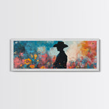Black cowgirl painting, western decor, wildflower painting, boho art, extra wide art, framed canvas print, rustic decor, poppy wall art