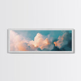 Cloud painting, sky wall art, soft pastel art, extra wide art, bedroom art, panoramic painting, framed canvas print, wabi sabi art