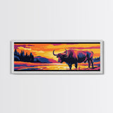 Buffalo painting, colorful animal art, rustic decor, extra wide art, framed canvas print, southwest wall art, landscape painting, wild west art
