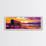 Seaside Wagon, nautical painting, coastal wall art, rustic beach decor, farmhouse art, extra wide panoramic art, framed canvas print