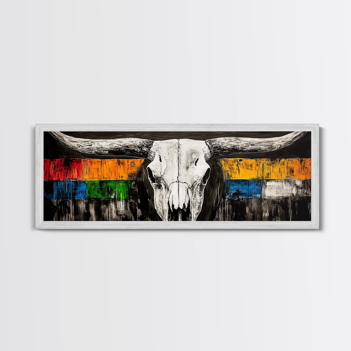 Western Skull, rustic wall art, skull art, farmhouse art, extra wide art, southwest wall art, bull and bear art, canvas print