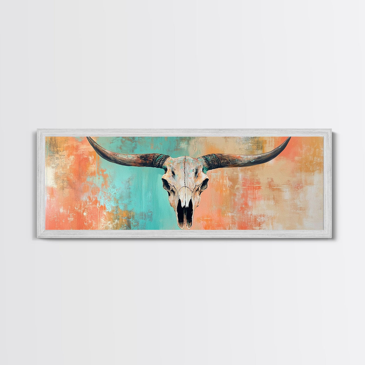 Rustic Skull, vintage horse art, southwest wall art, skull art, panoramic painting, rustic wall art, boho art, Canvas Print, farmhouse art