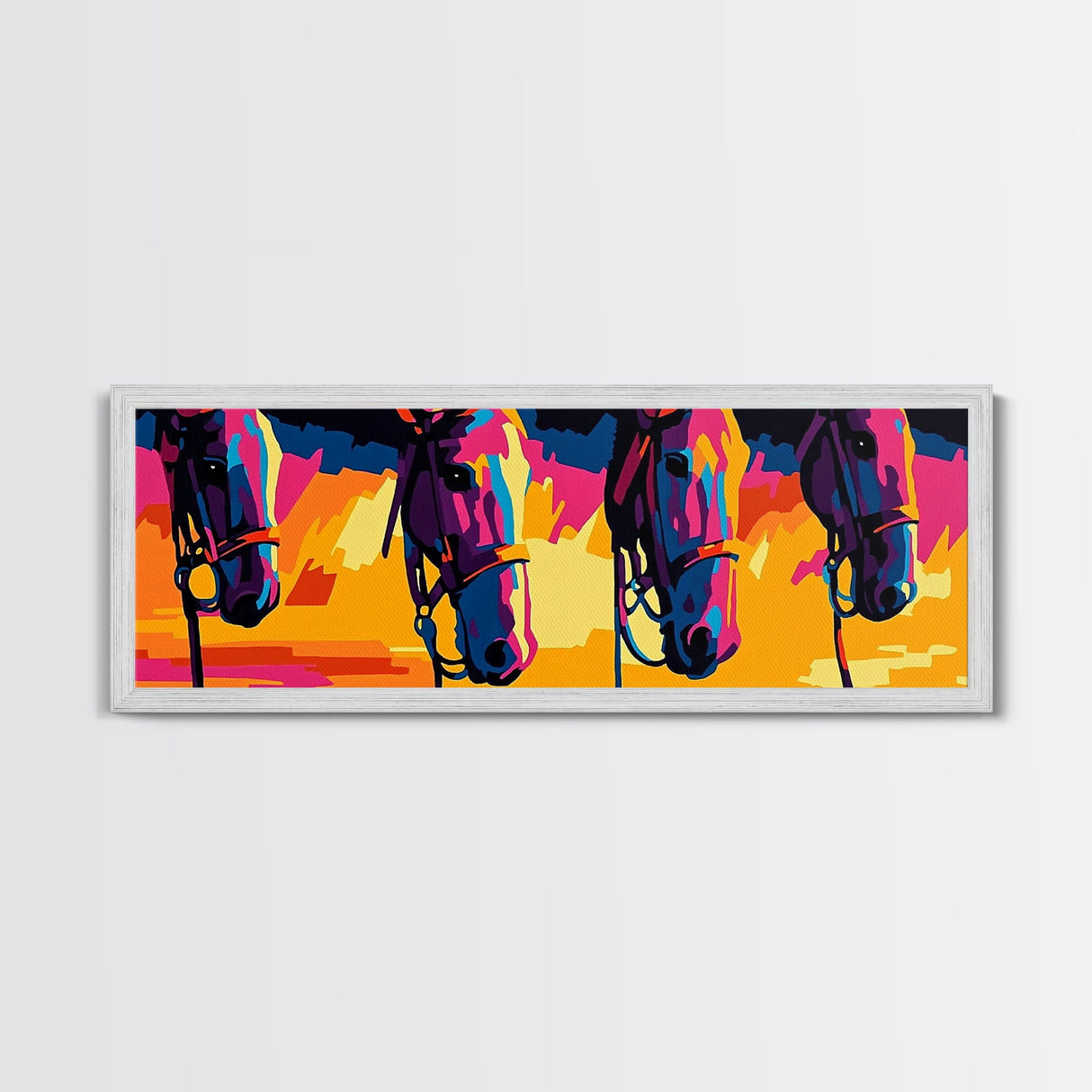 Colorful Horses, horse wall art, pink orange wall art, extra wide art, southwestern art, blotter art, Canvas Print, geometric wall art