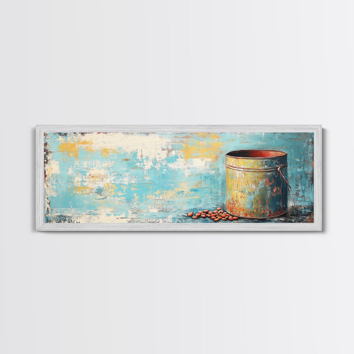 Rustic Tin, wabi sabi art, rustic wall art, teal wall art, farmhouse art, kitchen decor, Framed Canvas Print, above sofa art