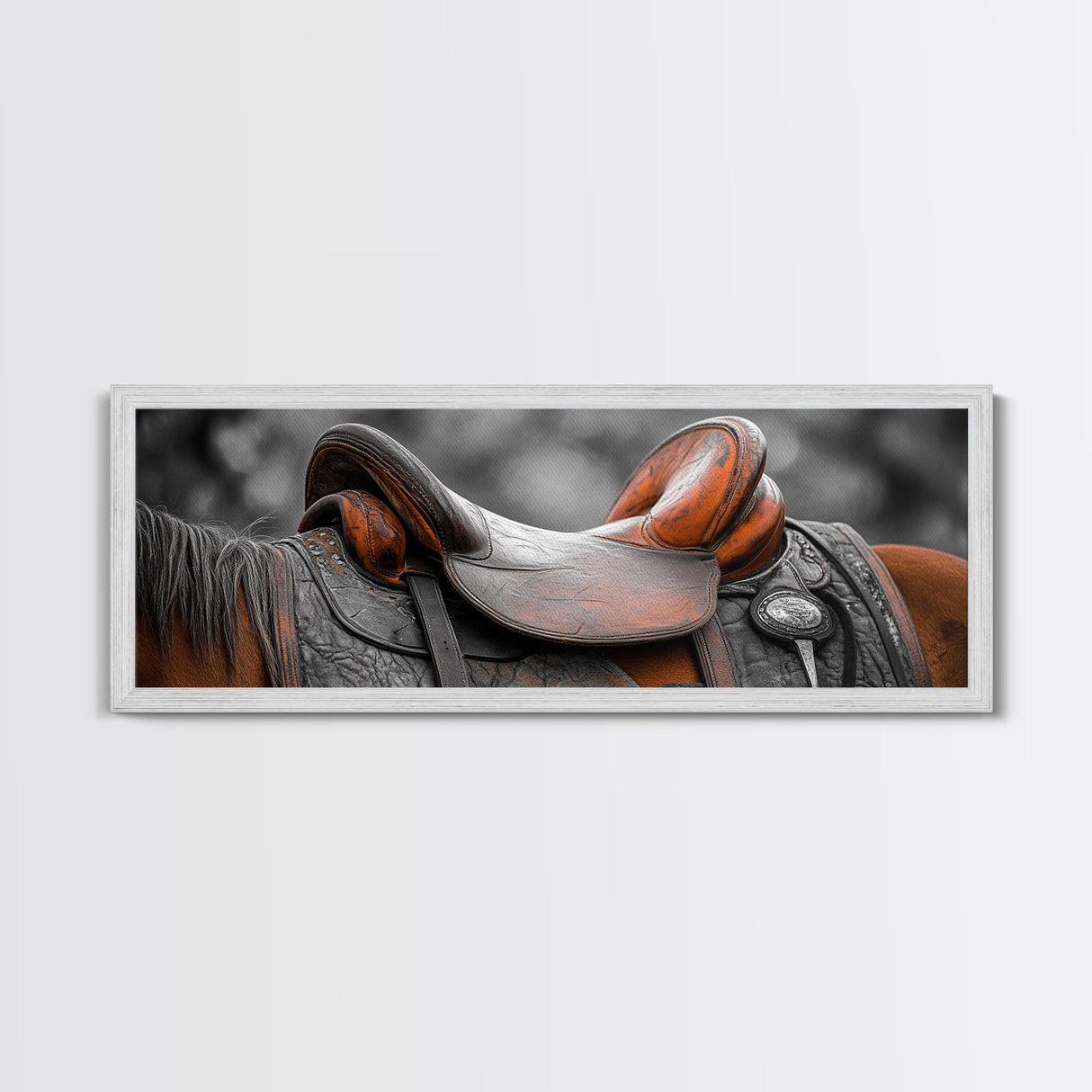 Leather Saddle, Vintage Horse Art, Rustic Wall Art, Horse Wall Art, Southwest Wall Art, Extra Wide Art, Framed Canvas Print, Boho Art