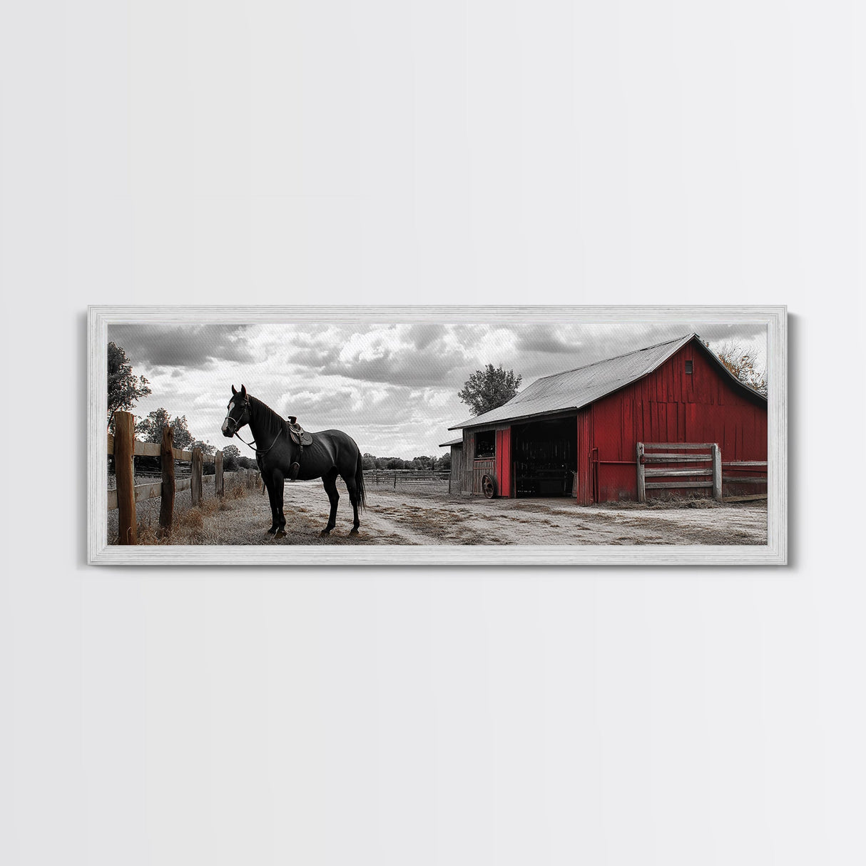 Barn Horse, Rustic Art, Farmhouse Art, Vintage Horse Art, Rural Wall Art, Extra Wide Art, Framed Canvas Print, Guest Room Art