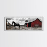 Barn Horse, Rustic Art, Farmhouse Art, Vintage Horse Art, Rural Wall Art, Extra Wide Art, Framed Canvas Print, Guest Room Art