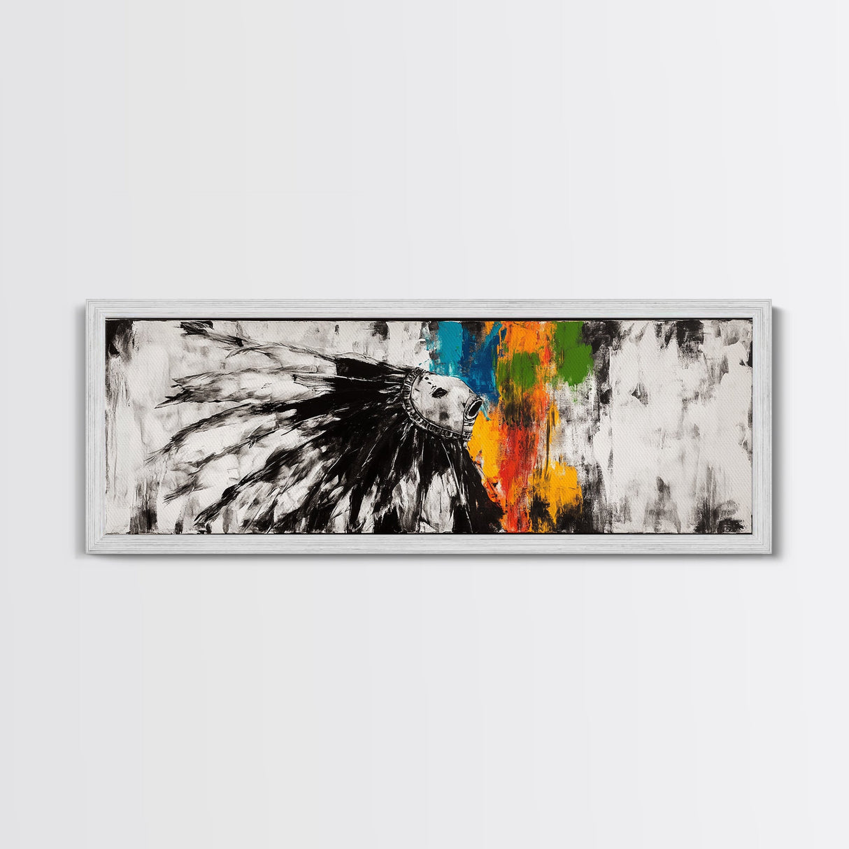 Native American Horse, rustic art, horse wall art, chicano art, graffiti wall art, southwest wall art, framed canvas print, panoramic painting