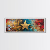 Golden Star, abstract art, bold colors, textured wall art, framed canvas print, mosaic wall art, extra wide art, above couch art