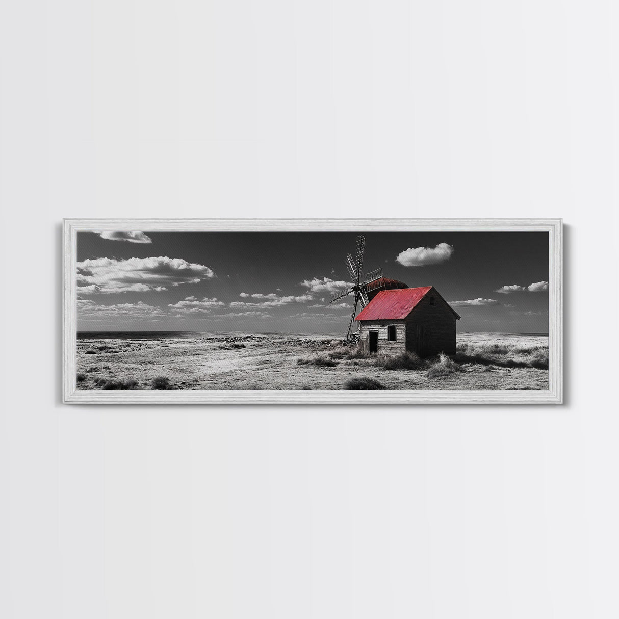 Windmill, Rustic Art, Southwest Wall Art, Farmhouse Art, Extra Wide Art, Wabi Sabi Art, Framed Canvas Print, Minimalist Art