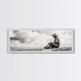 Man On Beach, Wabi Sabi Art, Framed Canvas Print, Coastal Landscape Art, Moody Art, Rustic Decor, Above Sofa Art, Minimalist Wall Art