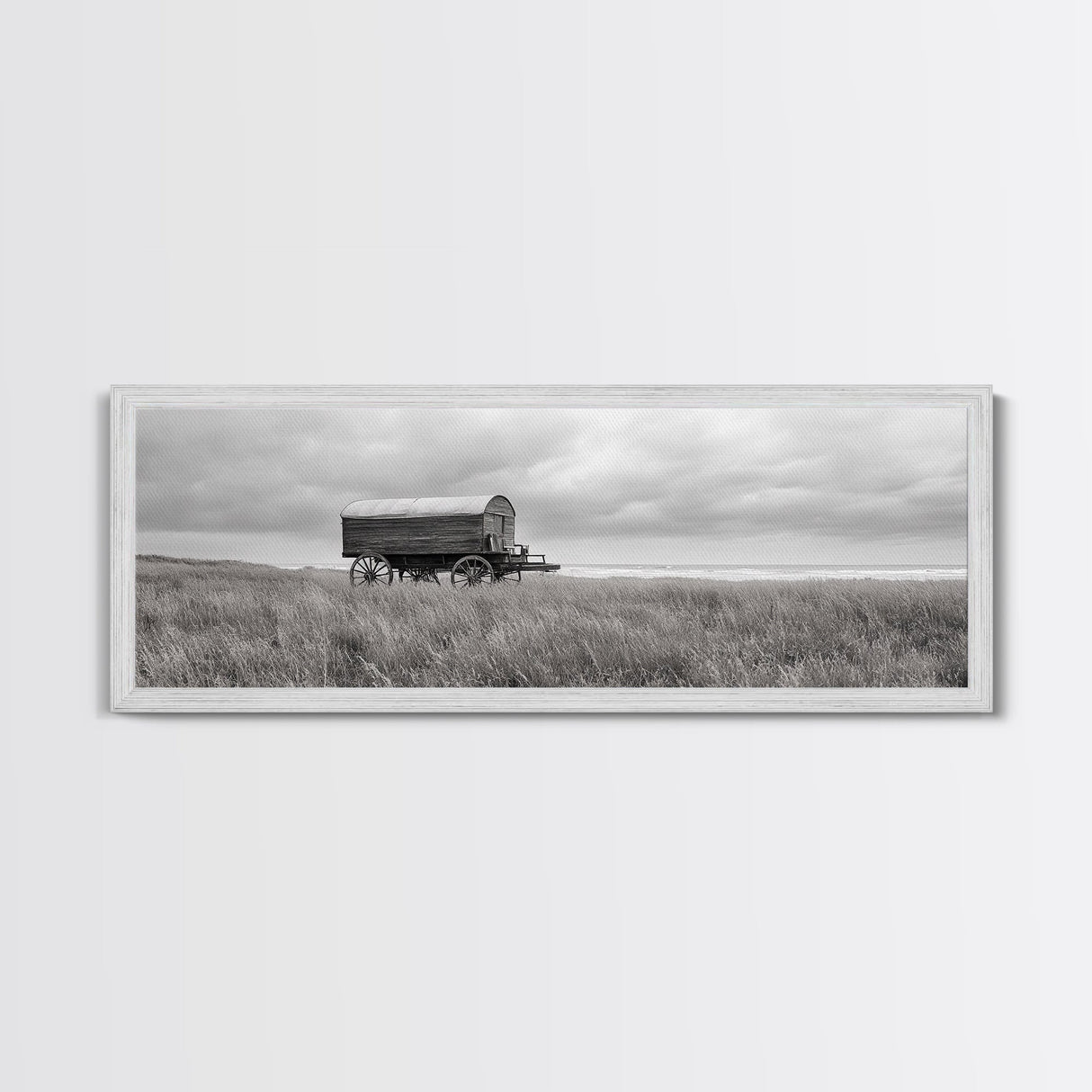 Coastal Wagon, Wabi Sabi Art, Canvas Print, Coastal Landscape Art, Rustic Wall Art, Extra Wide Art, Moody Art, Above Couch Art
