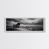 Covered Wagon, coastal cowgirl wall art, rustic decor, farmhouse art, long narrow wall art, framed canvas print, extra wide art
