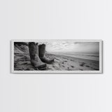 Cowboy Boots, coastal wall art, rustic decor, boho art, wabi sabi art, cowboy painting, framed canvas print, western style decor