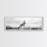 Lone Coyote, southwest wall art, wabi sabi art, extra wide art, moody art, landscape painting, framed canvas print, panoramic art