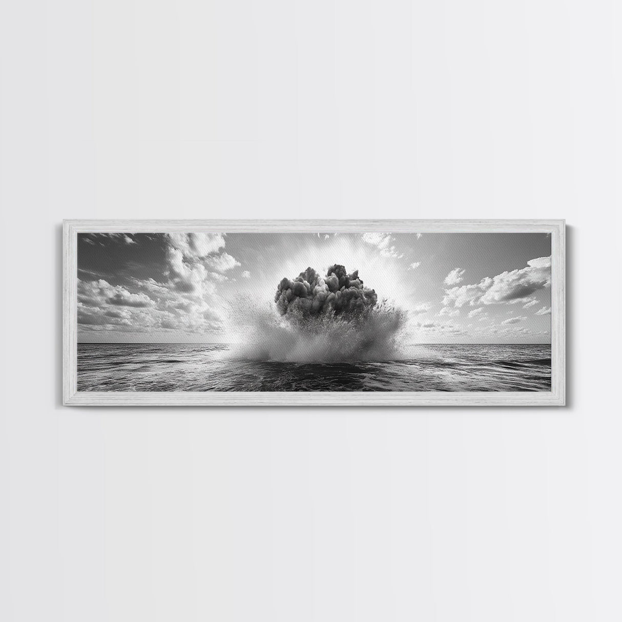 Explosion, dramatic seascape, moody art, panoramic art, extra wide art, coastal wall art, framed canvas print, ocean painting, nautical decor