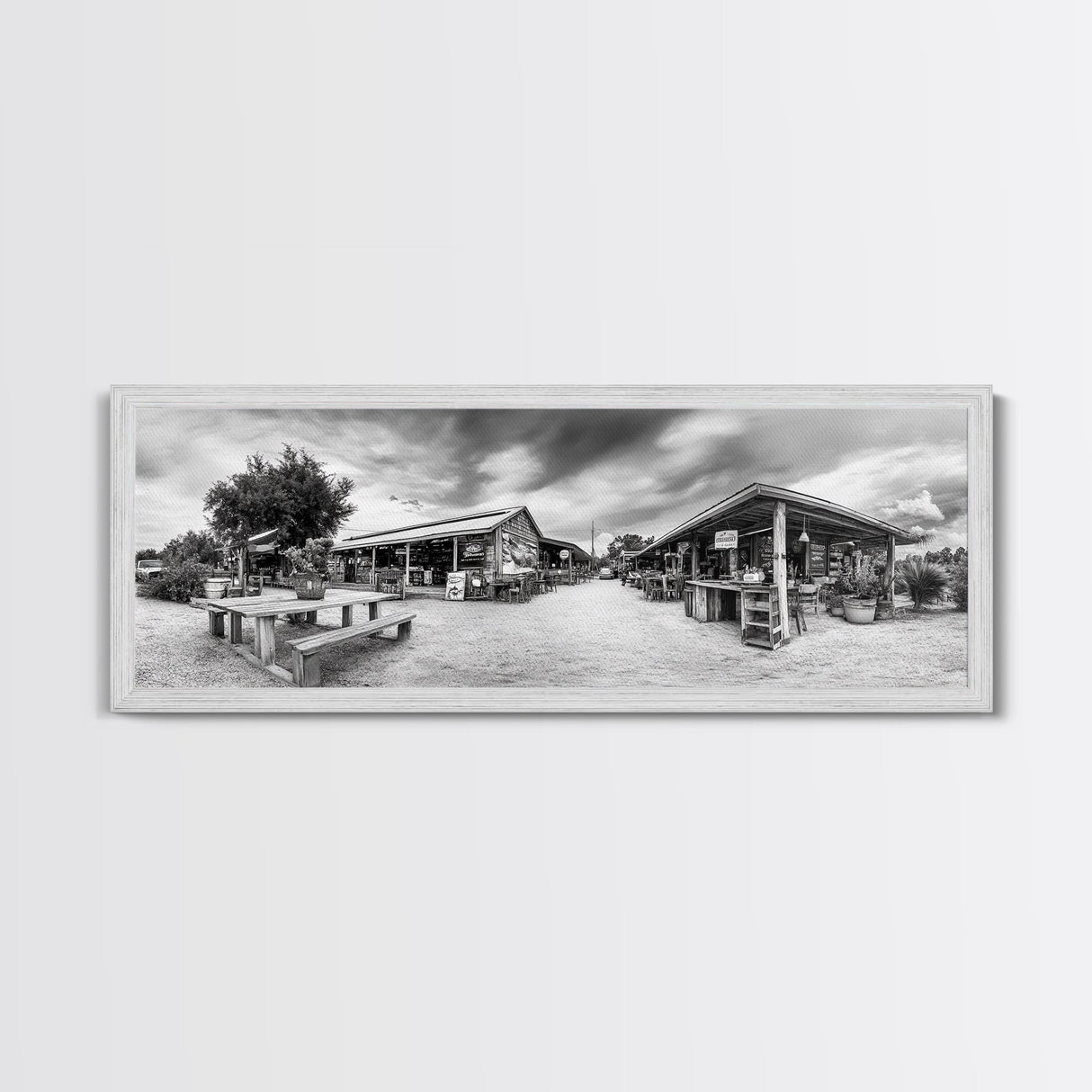 Rustic market, farmhouse art, country decor, panoramic art, extra wide art, rustic wall art, framed canvas print, landscape painting, wabi sabi art