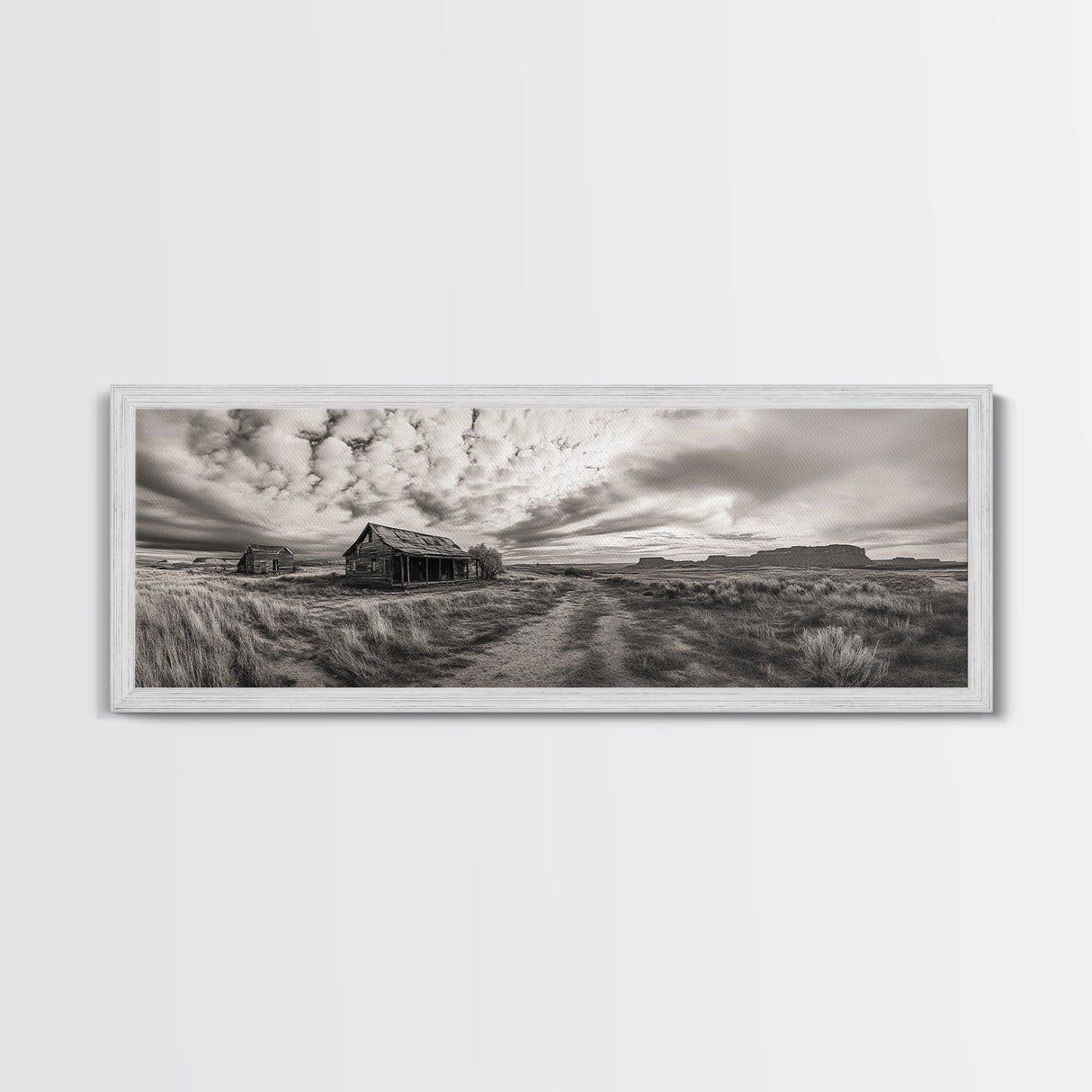 Abandoned cabin, western landscape, rustic wall art, panoramic art, extra wide art, southwest wall art, framed canvas print, farmhouse decor