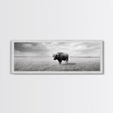 Lone buffalo, western landscape, rustic wall art, panoramic art, extra wide art, farmhouse decor, framed canvas print, wildlife painting, bull and bear art