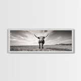 Longhorn, western landscape, bull and bear art, panoramic art, extra wide art, rustic wall art, framed canvas print, farmhouse decor, moody art