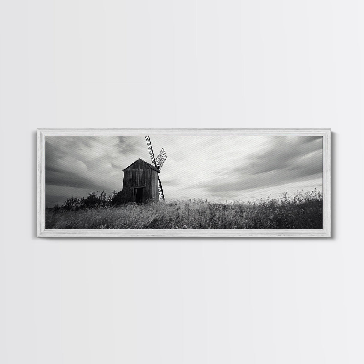 Rustic Windmill, panoramic art, farmhouse art, extra wide wall art, windmill wall art, landscape painting, framed canvas print