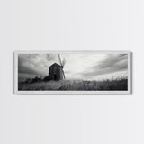 Rustic Windmill, panoramic art, farmhouse art, extra wide wall art, windmill wall art, landscape painting, framed canvas print