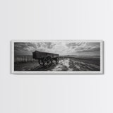 Wagon at Sunset, rustic art, farmhouse art, vintage horse art, tall narrow art, antique farm painting, framed canvas print