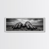 Leather Work Gloves, rustic wall art, moody art, wabi sabi art, extra wide art, panoramic art, farmhouse art, framed canvas print, cowboy art