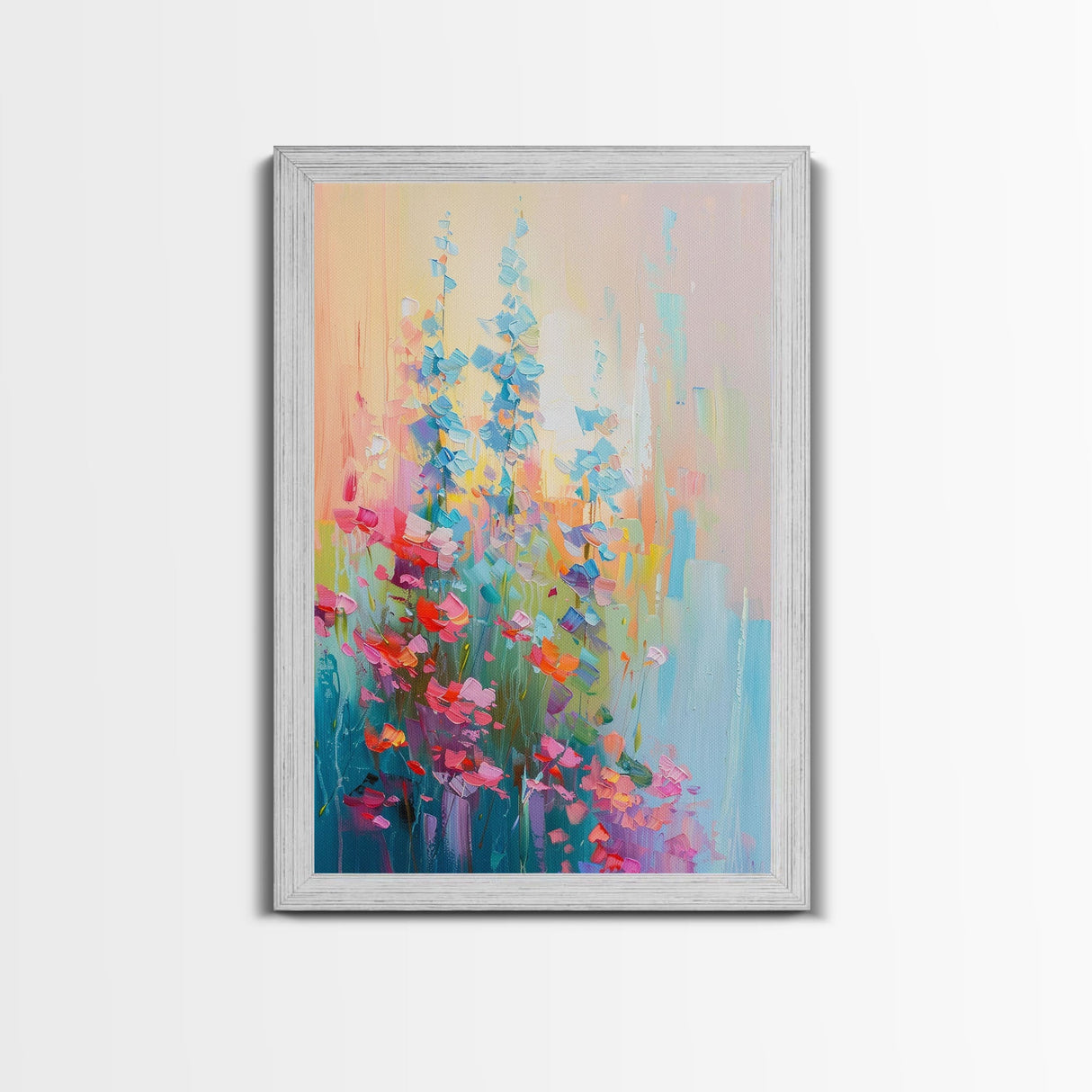 Delicate Blossoms in Springtime - Framed Canvas Print, Elegant Living Room Art, Soft Bedroom Decor, Pastel Flower Art, Wall Art